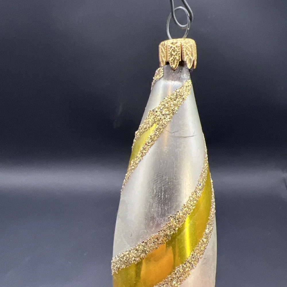 Vintage Kurt Adler Glass Swirl Spiral Icicle Christmas Ornament Columbia Cap